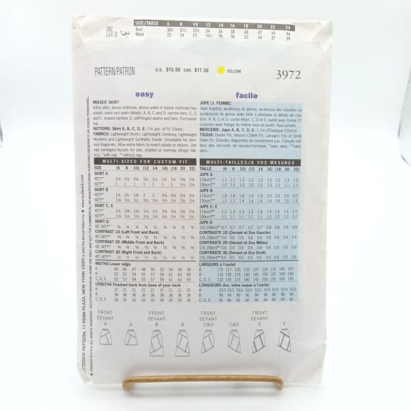 Vintage Butterick 3972 Misses Skirt Sewing Pattern Sizes 12-16 2003 - Picture 2 of 2